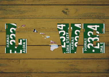 Hawaii State Love License Plate Art Phrase