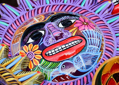 Photograph of a colorful ceramic sun handicraft