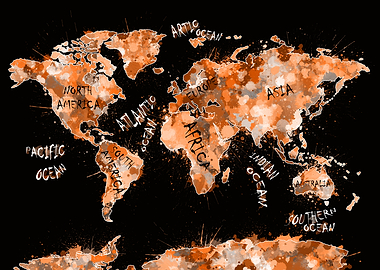world map splatter gold