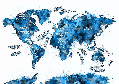 world map color splatter blue