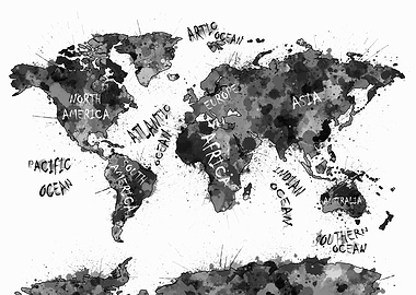 world map splatter black and white