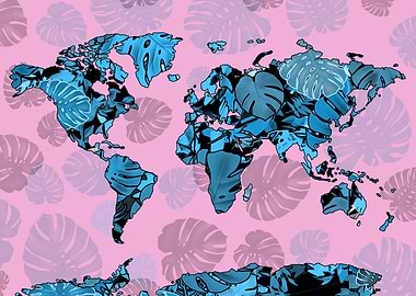 world map tropical leaves 3