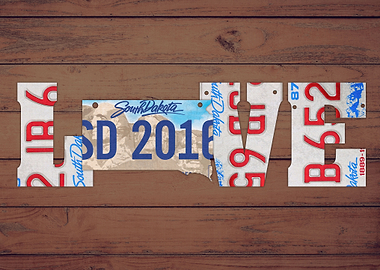 South Dakota State Love Heart License Plates Art P