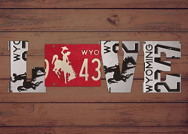 Wyoming State Love Heart License Plates Art Phrase