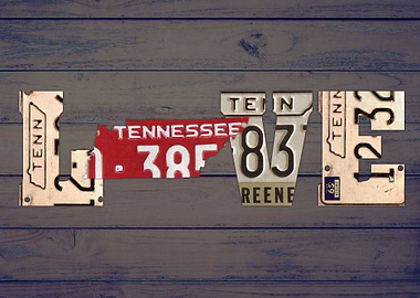 Tennessee State Love License Plate Art Phrase