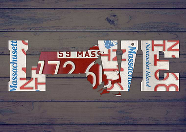 Massachusetts State Love License Plate Art Phrase