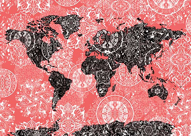 world map mandala black red