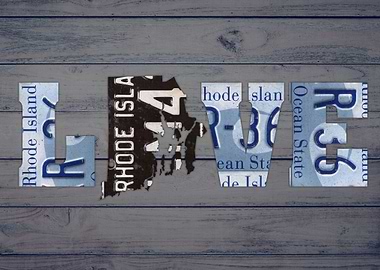 Rhode Island State Love License Plate Art Phrase