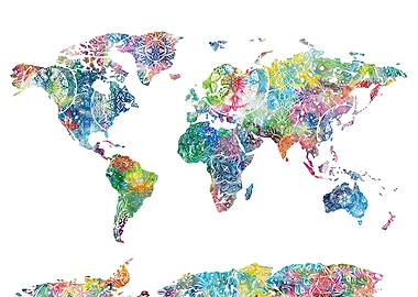 world map mandala white