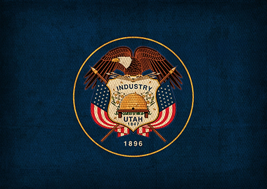 Utah State Flag on Distressed Canvas