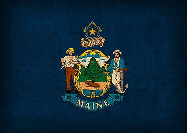 Maine State Flag on Distressed Canvas