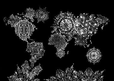 world map vintage mandala black 2