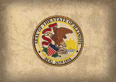 Illinois State Flag on Distressed Canvas