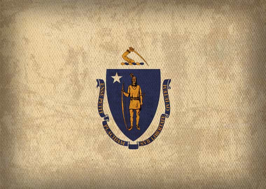 Massachusetts State Flag on Distressed Canvas