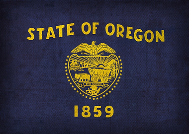 Oregon State Flag on Distressed Canvas