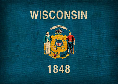 Wisconsin State Flag on Distressed Canvas