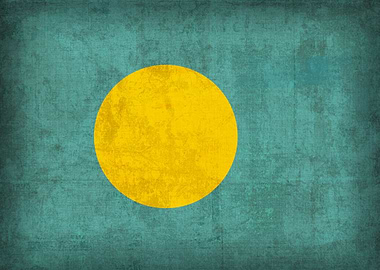 Palau Country Flag on Distressed Canvas