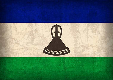 Lesotho Flag on Distressed Canvas