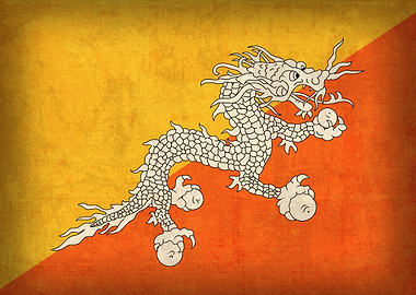Bhutan Flag on Distressed Canvas