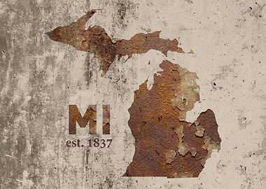 Michigan State Founded Date Rusty Map Series No 05