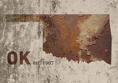 Oklahoma State Founded Date Rusty Map Series No 03