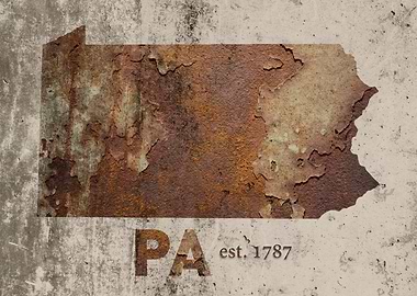Pennsylvania State Founded Rusty Map Series No 11