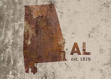 Alabama State Founded Date Rusty Map Series No 15