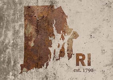 Rhode Island State Founded Rusty Map Series No 13