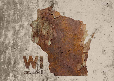 Wisconsin State Founded Rusty Map Series No 06
