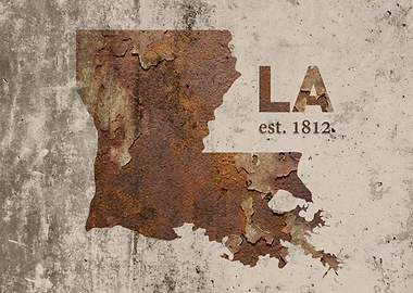 Louisiana State Founded Rusty Map Series No 17