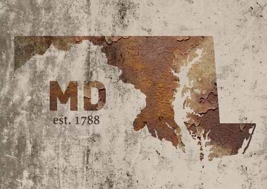 Maryland State Founded Date Rusty Map Series No 27