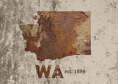 Washington State Founded Rusty Map Series No 44