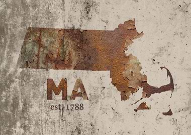 Massachusetts State Founded Rusty Map Series No 16