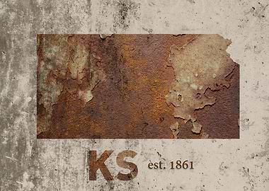Kansas State Founded Date Rusty Map Series No 42