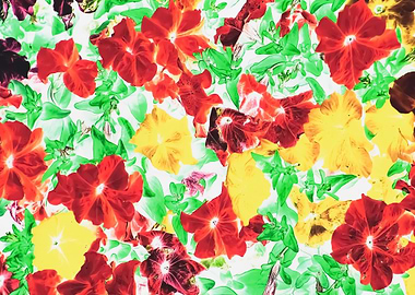 red flower and yellow flower with green leaf abstr