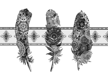 feathers mandala vintage black and white