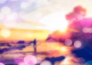 summer beach with sunset sky and beautiful bokeh l