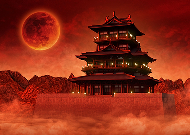 Blood Moon Japanese Castle