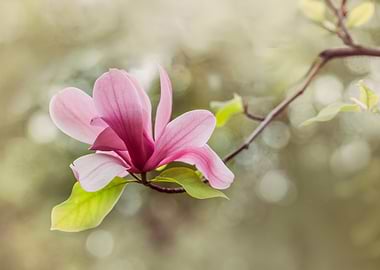 Blooming pink magnolia flower