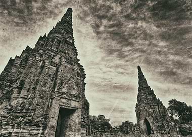 Black and white vintage photograph of temple ruins