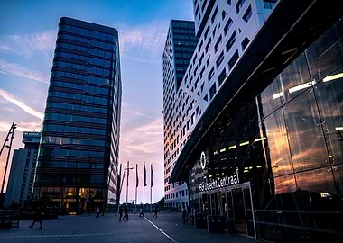 Hypermodern Architecture of Utrecht at sunset