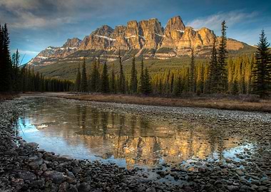 Castle Mountain near Banff at Sunset