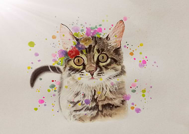 Watercolor cat drawing