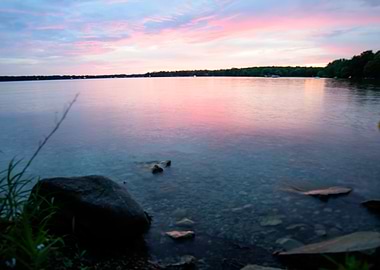 Peaceful Pink Sky Over Water Sunset :Landscape