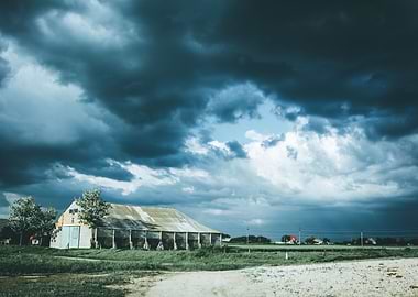 Gloomy thunderous rural landscape