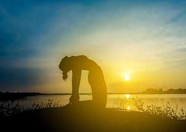 Silhouette beautiful women yoga in nature.
