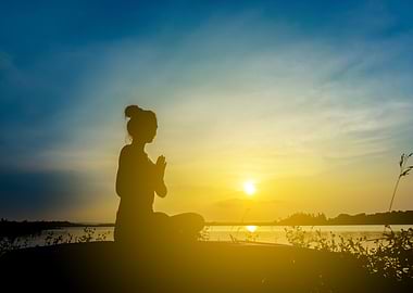 Silhouette beautiful women yoga in nature.