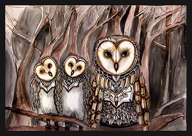 3 Owls in a tree
