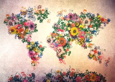 world map flowers
