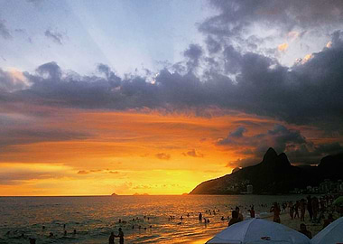 Sunset over Ipanema Beach